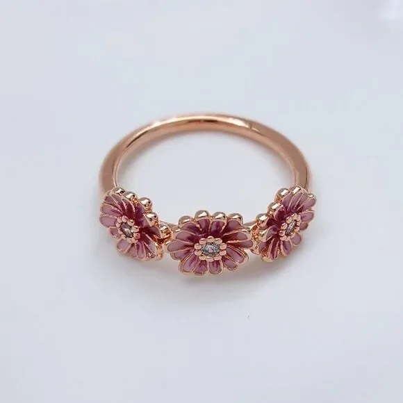 Pandora Pink Daisy Trio Ring Size 7.5 NEW - Picture 2 of 4